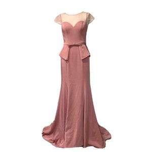 Prom Gown Size 6 Dusty Rose Pink Peplum Trumpet Train Sweetheart Neck Cap Sleeve